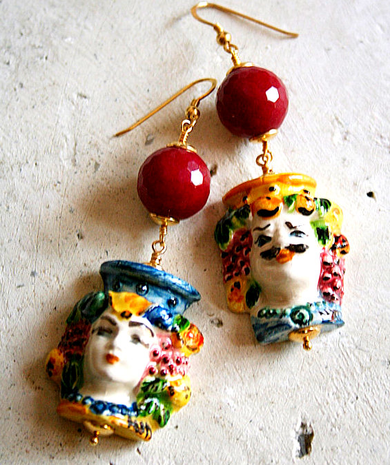 Sicilian majolica earrings, sicilian ceramic tile earrings, sicilian  jewelry, floral tile art, flower earrings, sicily handmade earrings
